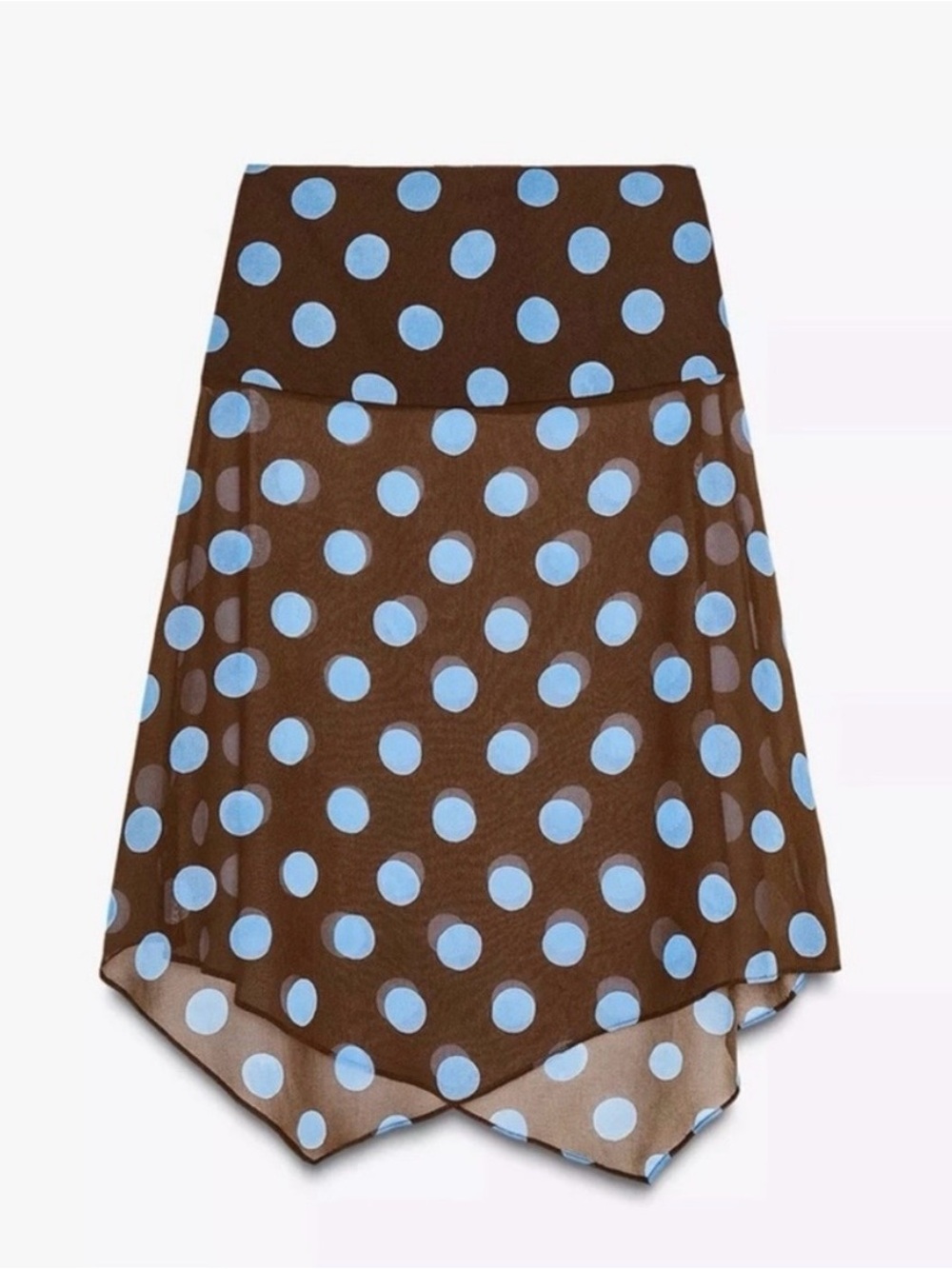 Zara Blue Polka Dot Brown A-Line Skirt, Sheer